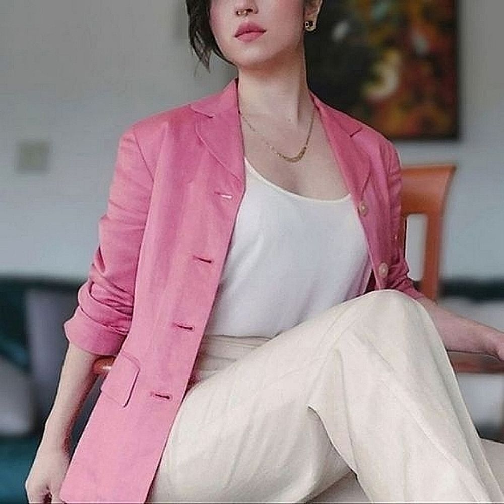 Vtg Anne Taylor rose pink linen blend blazer - Picture 2 of 13